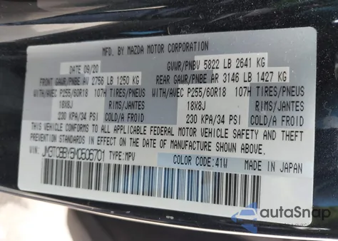 2021 Mazda Cx-9 Sport from USA, damaged, VIN JM3TCBBY5M0506701